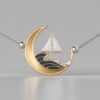 Moon & Sliding Sailboat Pendant Necklace | Celestial Nautical Jewelry for Women