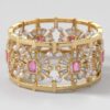 Vintage Sunburst Gemstone Bracelet CAD Design | Emerald Cut Center Stone Diamond Pearl Bangle 3D Model