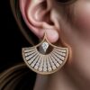 Luxury Fan Shape Diamond Drop Earrings CAD Design | Half-Moon Earring 3D Model