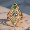 Vintage Marquise Frame Diamond & Gemstone Ring CAD Design | Intricate Openwork Statement Ring 3D Model
